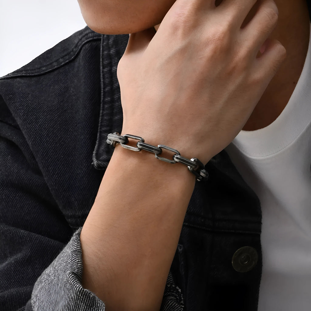 Men's titanium steel bracelet with a simple square chain design in a choice of colours.
