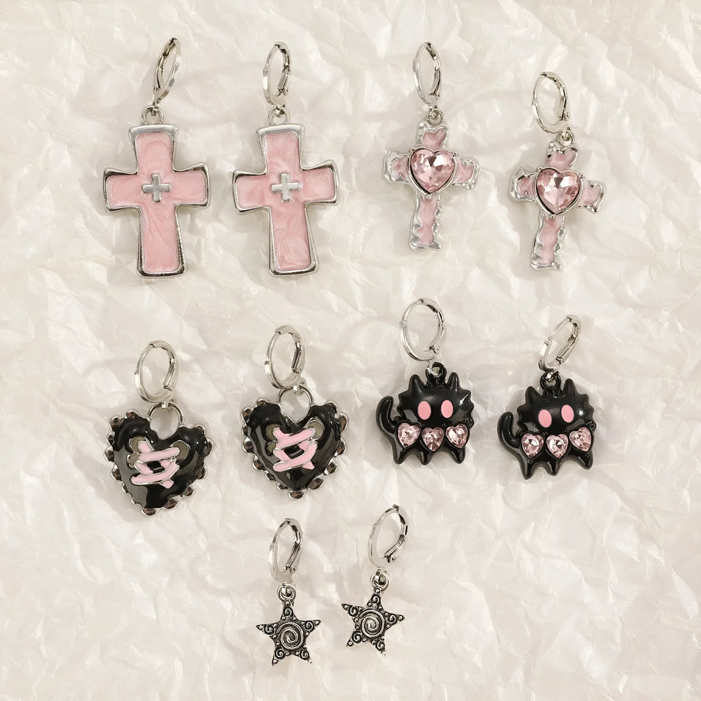 Women's alloy earrings with cross crystal designs in multiple colour options