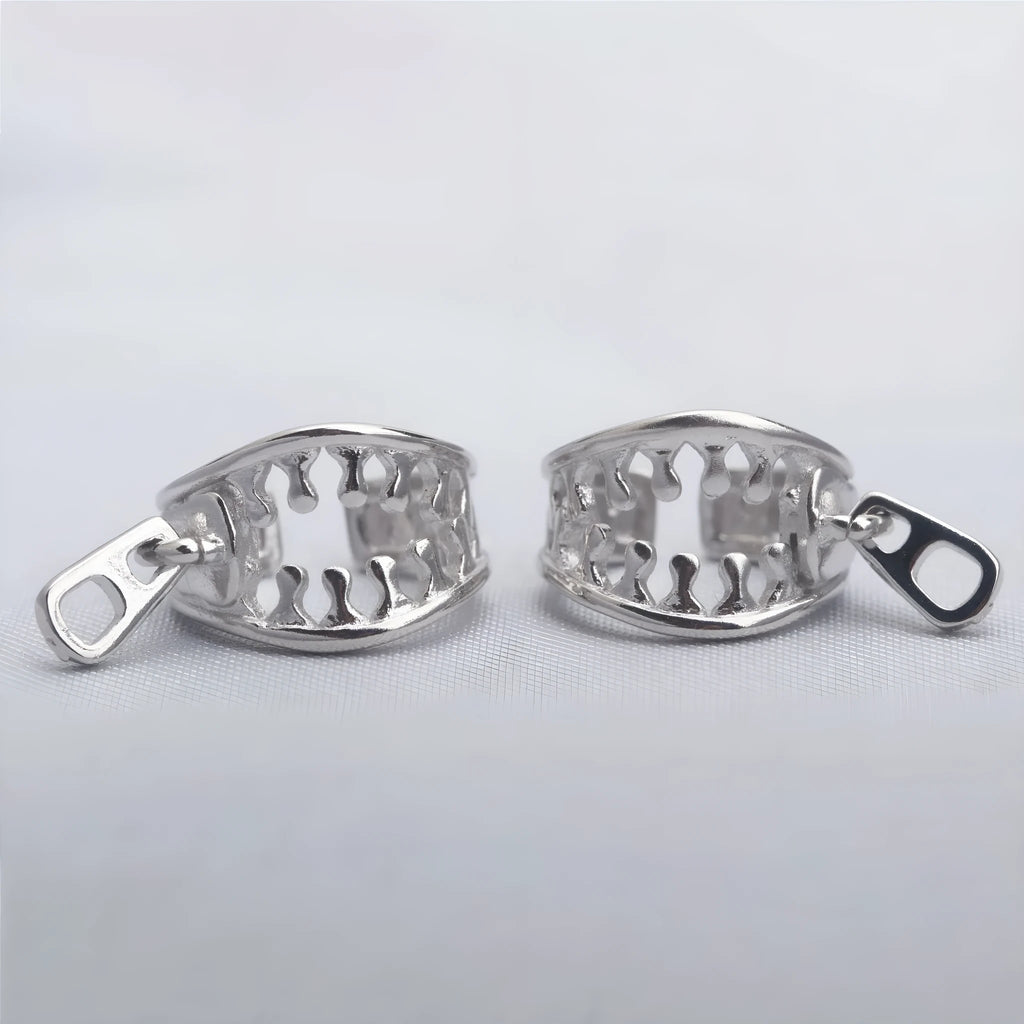 Geometric copper ear bone clip earrings with zipper clip design and line pattern details in colour ES862