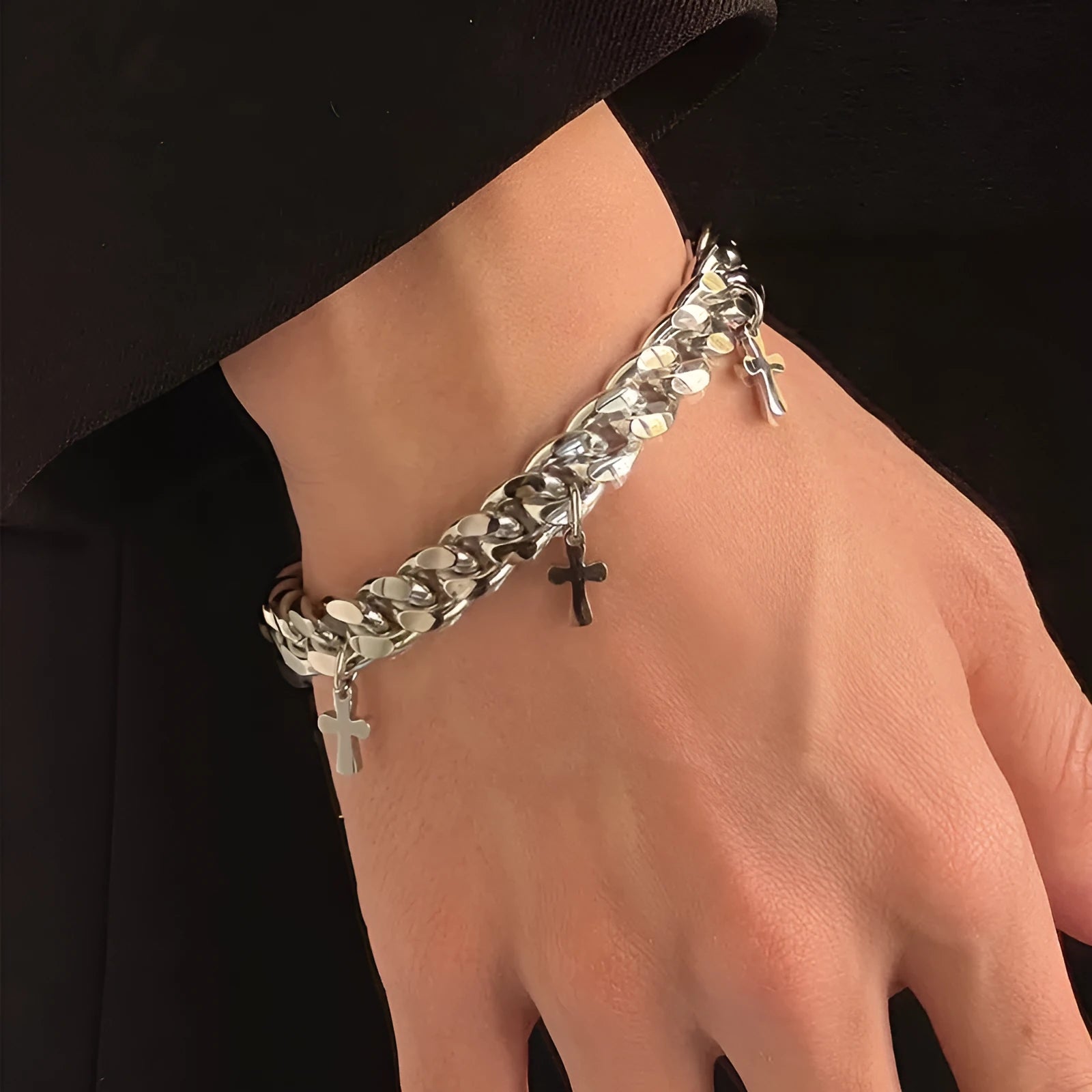 Men's titanium steel geometric cross bracelet in cold wind style design