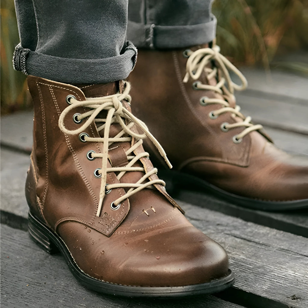 Black Knight Series leather boot with side zip on a mannequin foot