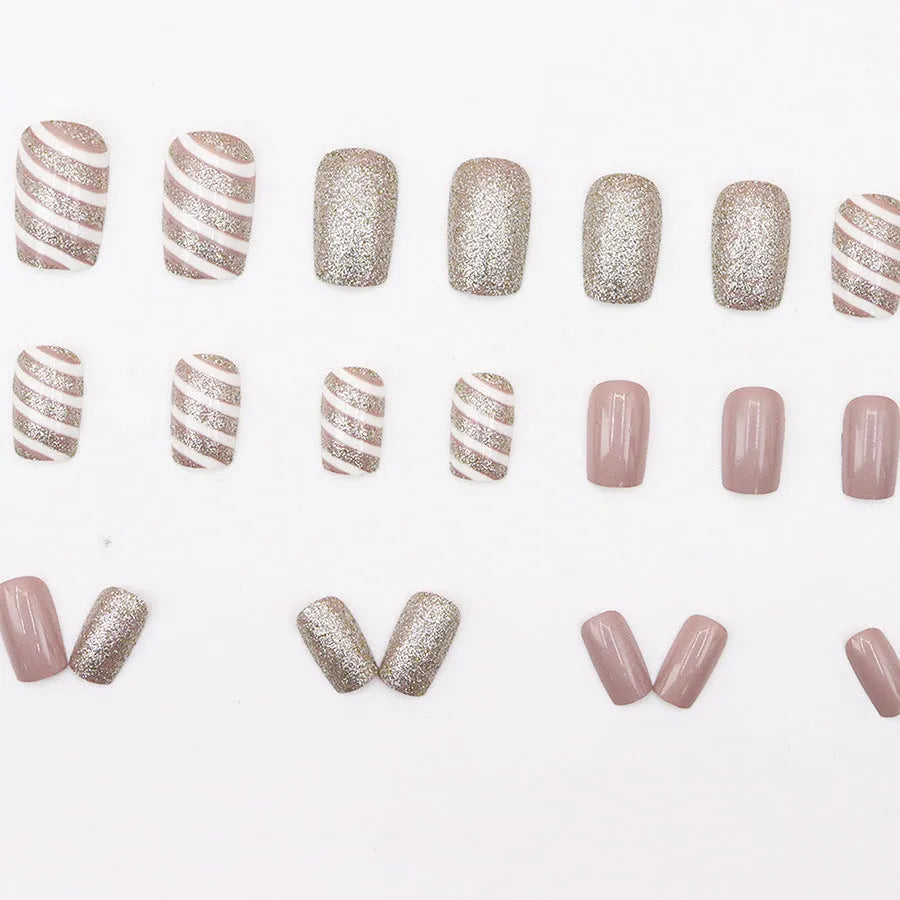 Flower pattern plastic nail art tips set with glue W928 for ladies mid-length wearable style