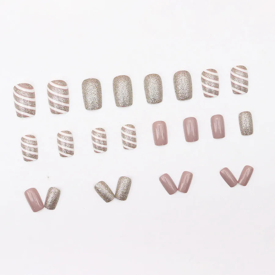 Flower pattern plastic nail art tips set with glue W928 for ladies mid-length wearable style