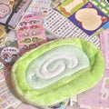 Honeydew Roll plush velvet pencil case in Swiss Roll Cake colour with Korean style design