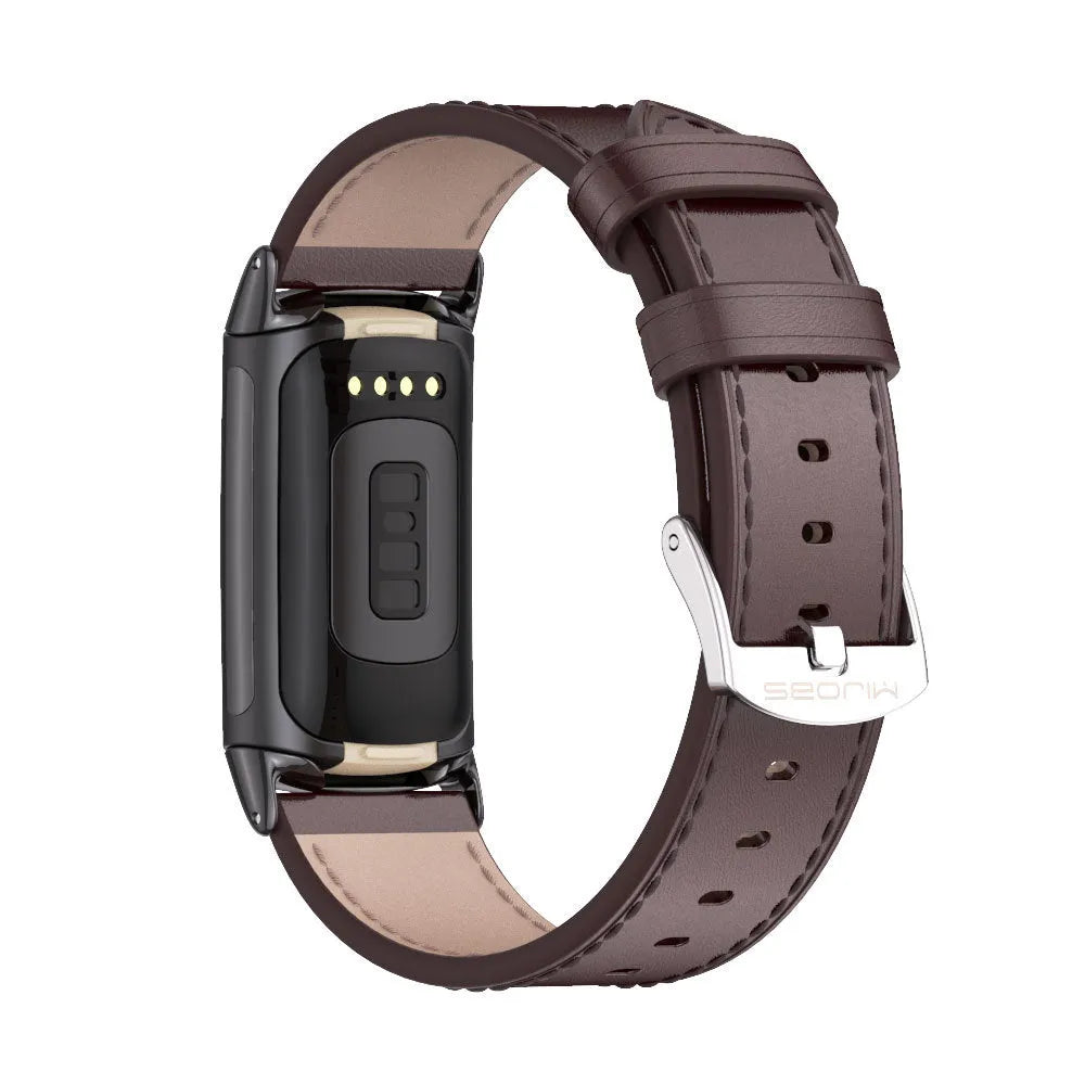 Microfiber Leather Watch Strap for Fitbit Charge 6/5 Skin-friendly Sweat-resistant Business Style Band with Linker Black Brown Silver Gold 110/75mm Sizes