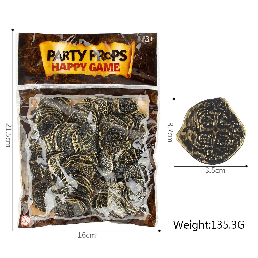 Plastic Roman coin replicas with electroplated gold, silver and bronze metallic finishes