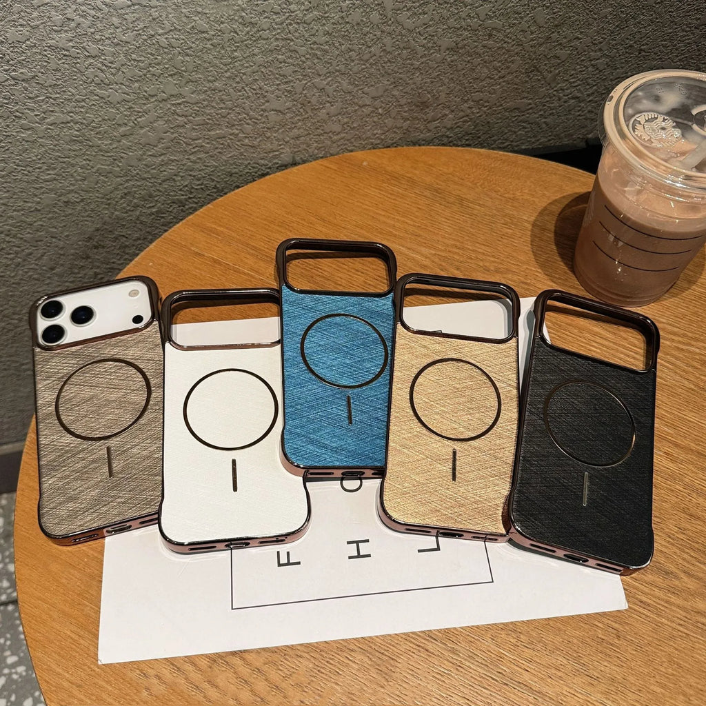 Electroplated magnetic phone case for iPhone 17 in multiple colours showing half-pack design.