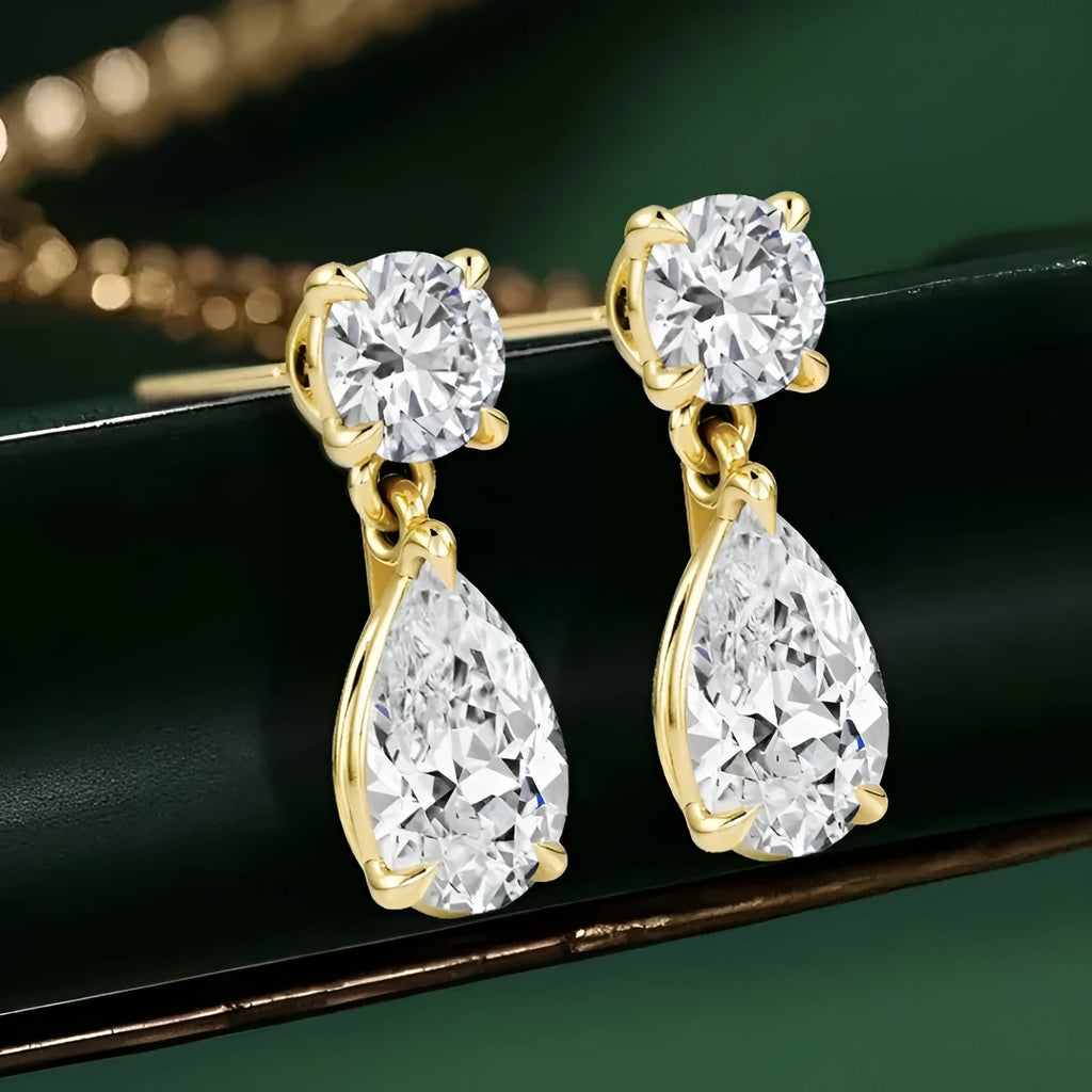 925 sterling silver geometric water drop moissanite stud earrings with round and drop stones