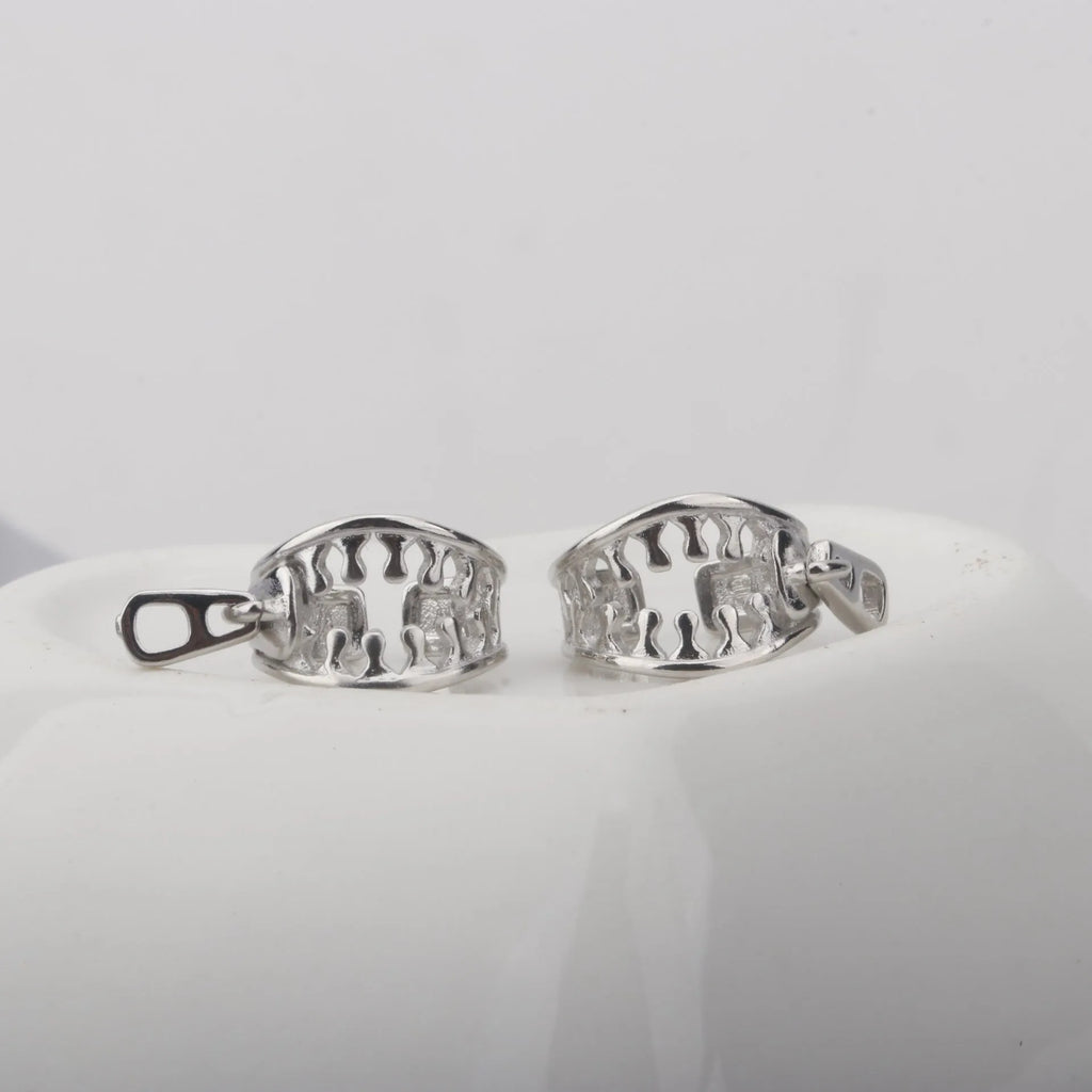 Geometric copper ear bone clip earrings with zipper clip design and line pattern details in colour ES862