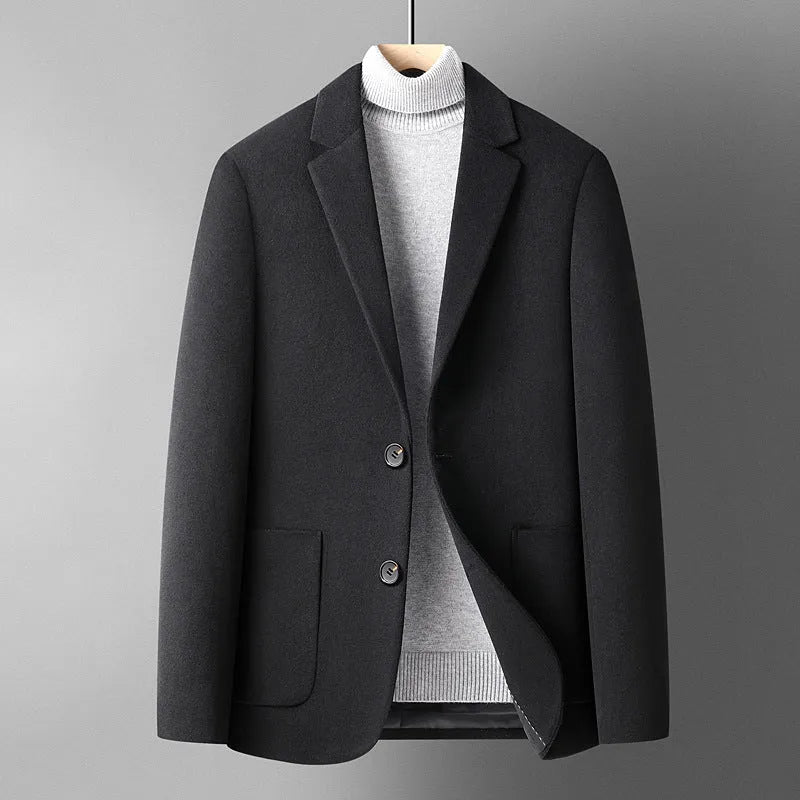 A grey slim fit men's wool suit jacket for autumn and winter.