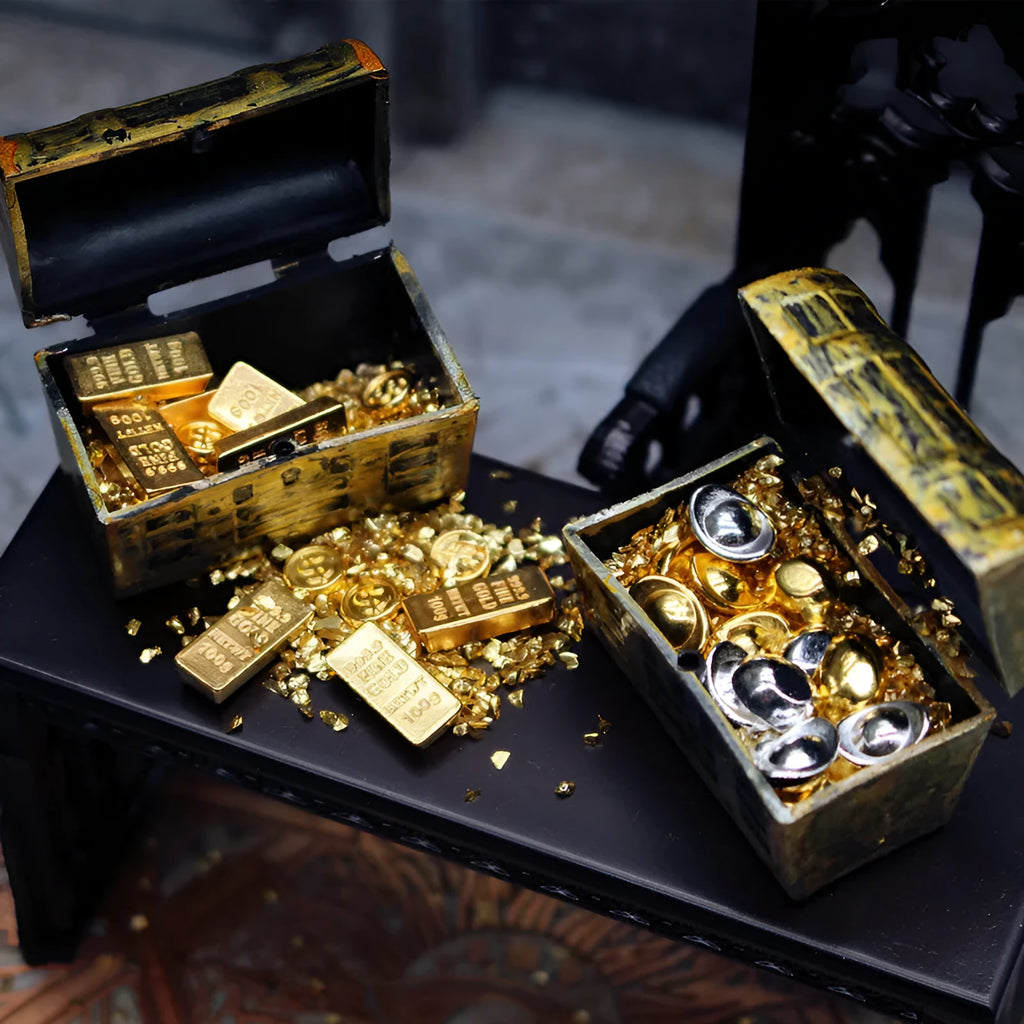 Alloy gold coin and gold bar treasure box miniature doll house accessory ornament