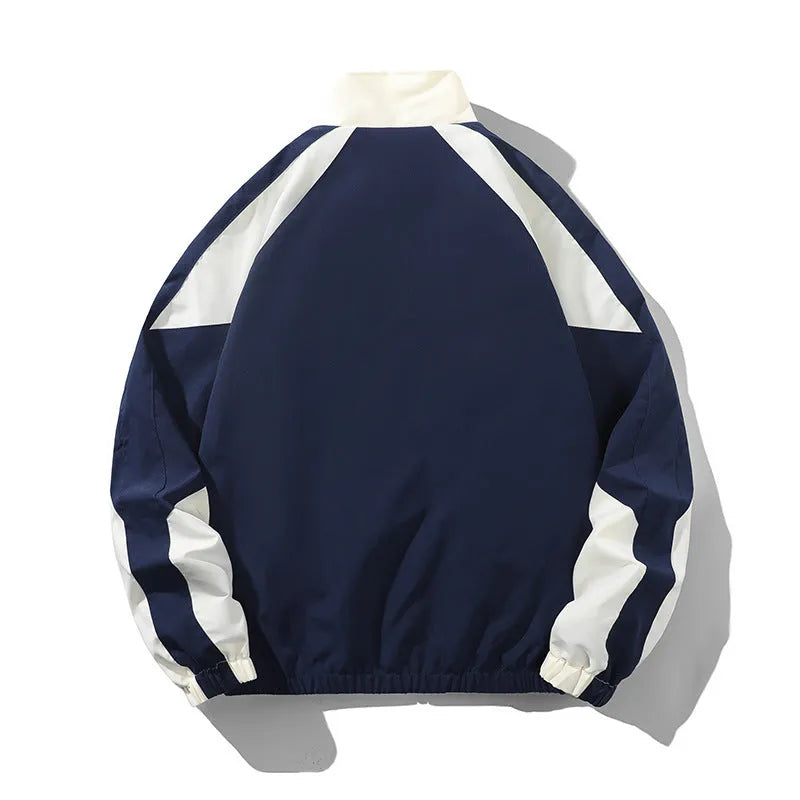 Men's casual jacket with contrast stitching design in black or dark blue with side pockets