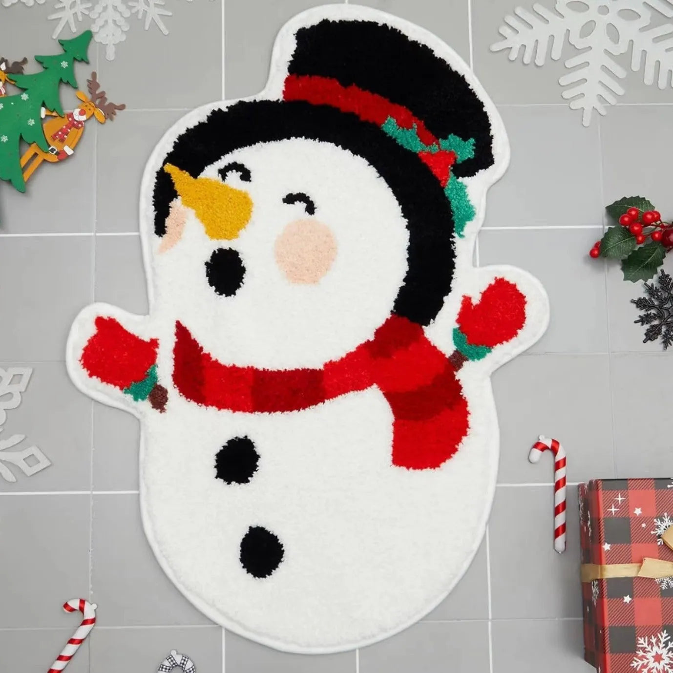 Printed red and green Christmas themed hallway runner mat with anti-slip backing.