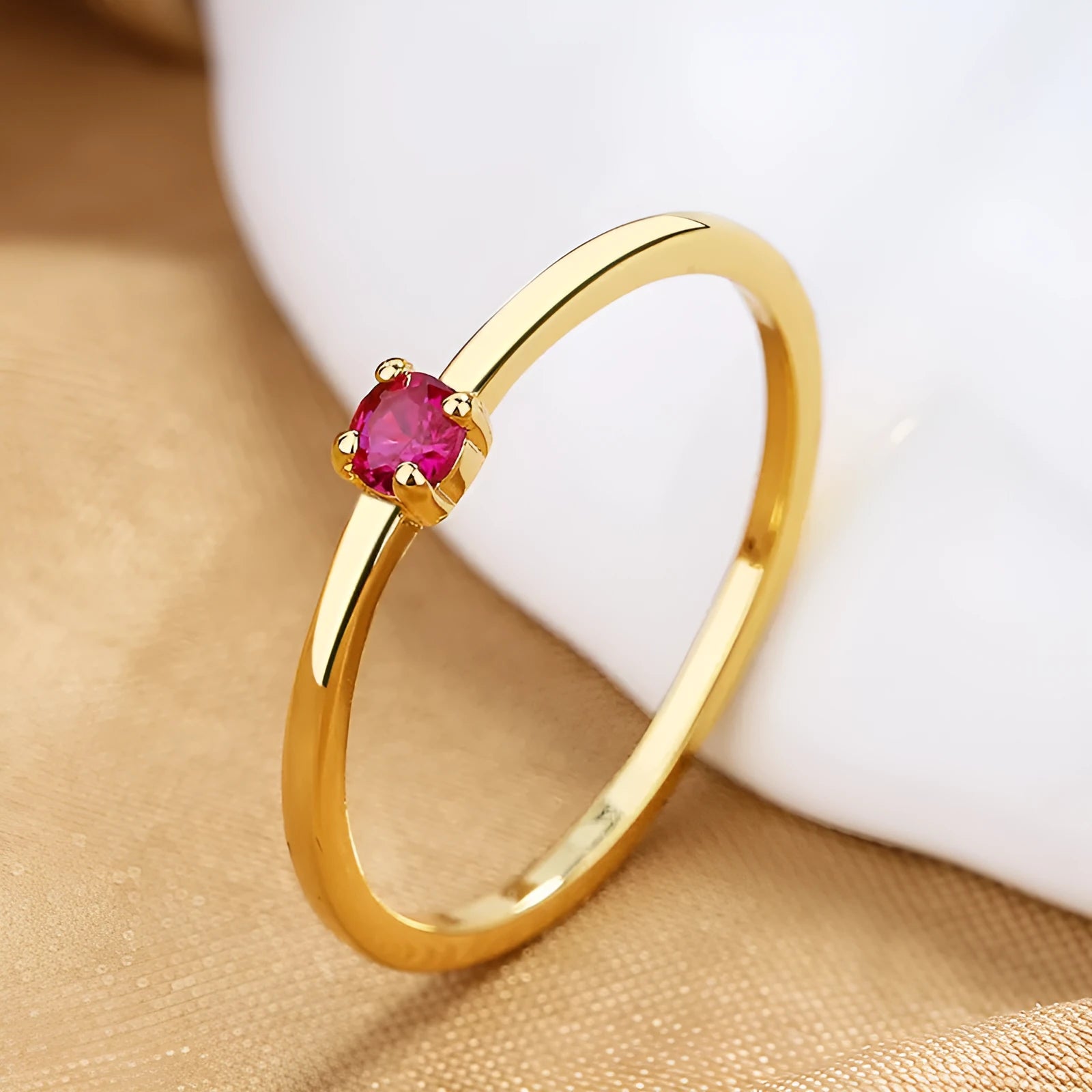 Geometric copper ring with single diamond in white red green blue colours for women sizes 6-9