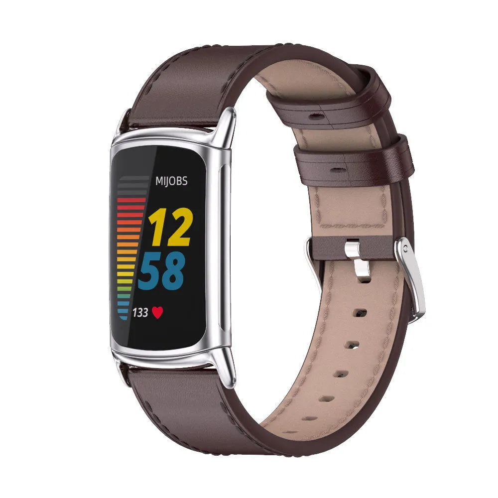 Microfiber Leather Watch Strap for Fitbit Charge 6/5 Skin-friendly Sweat-resistant Business Style Band with Linker Black Brown Silver Gold 110/75mm Sizes