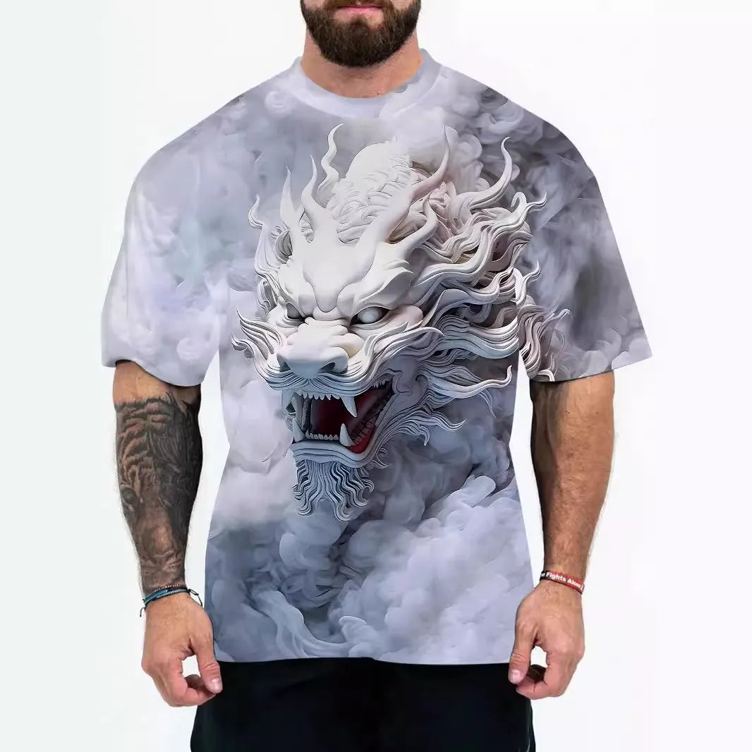 Men's loose fit graphic t-shirt with short sleeves in chemical fibre blend fabric