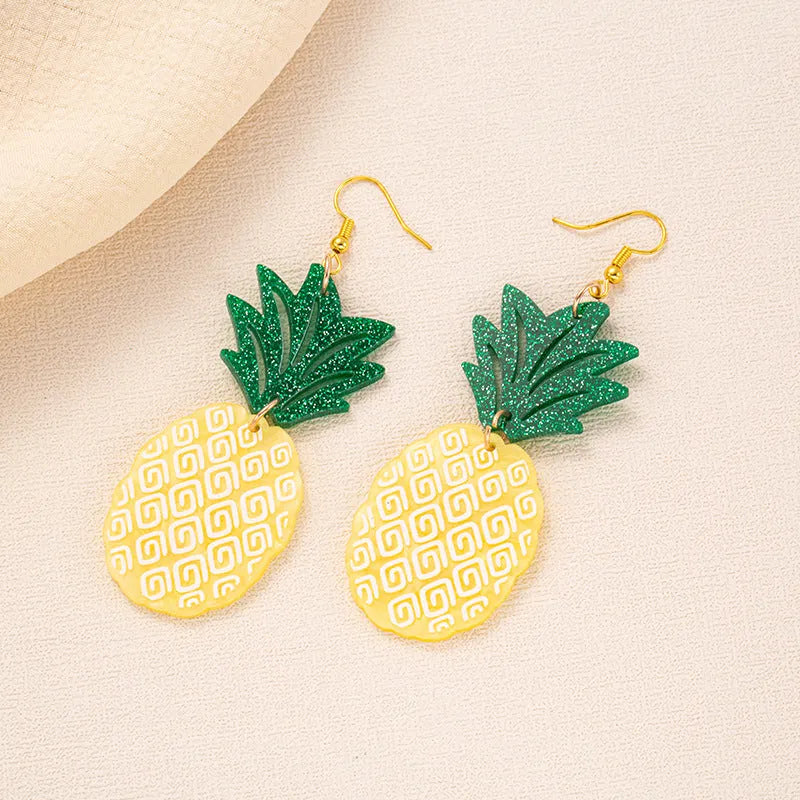 Acrylic coconut jackfruit drop-shaped ear hooks on ear wire, shown in one of five colour styles.