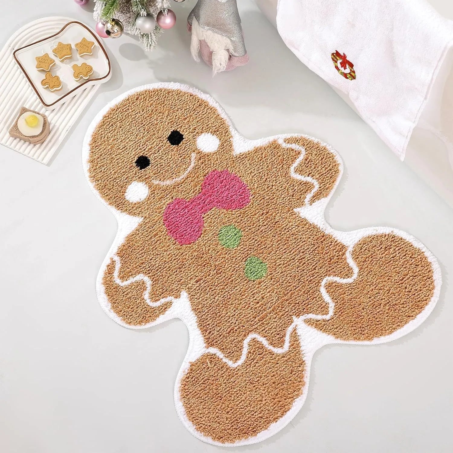 Printed red and green Christmas themed hallway runner mat with anti-slip backing.