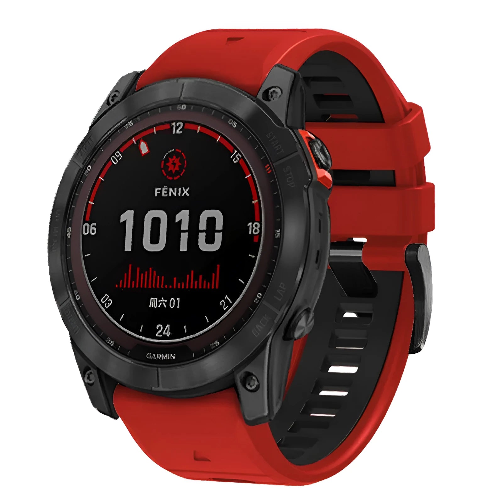 Fenix87pro6 two-tone silicone watch strap with quick-release pins in black and red colour combination