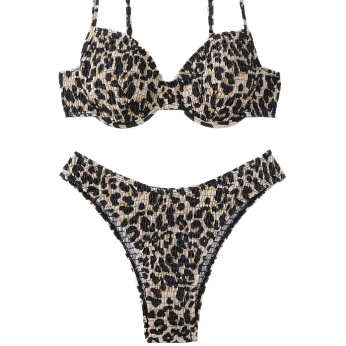 Women's leopard print bikini swimsuit with backless design and adjustable ties in brown mixed colour