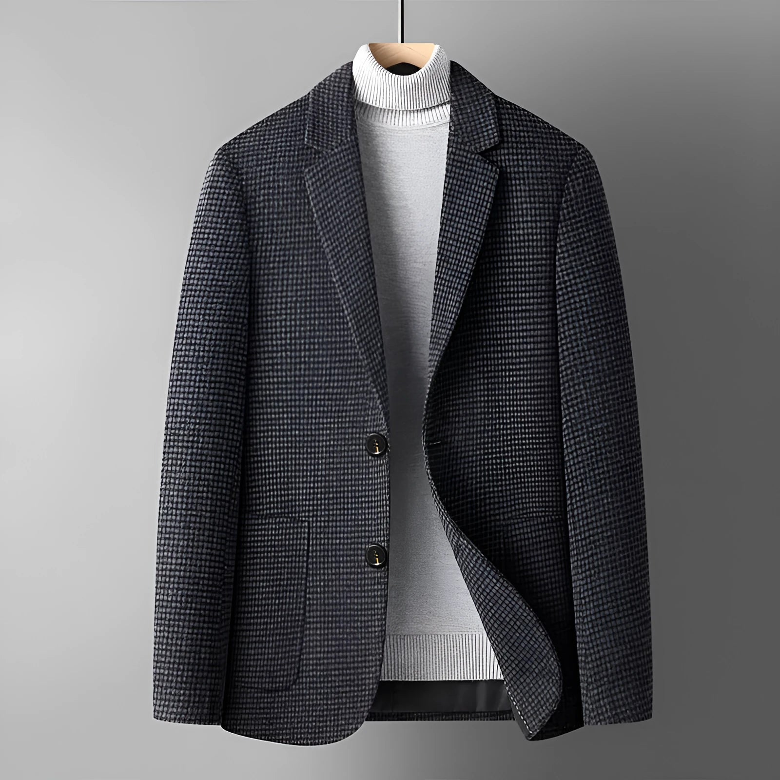 A grey slim fit men's wool suit jacket for autumn and winter.