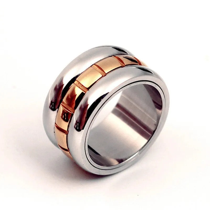 Ultra-wide titanium steel knuckle tail ring in gold colour with rotatable design