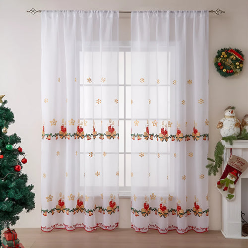 American Christmas curtain with white snowflake embroidery on red fabric