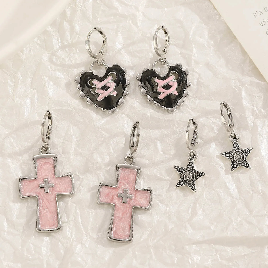 Women's alloy earrings with cross crystal designs in multiple colour options