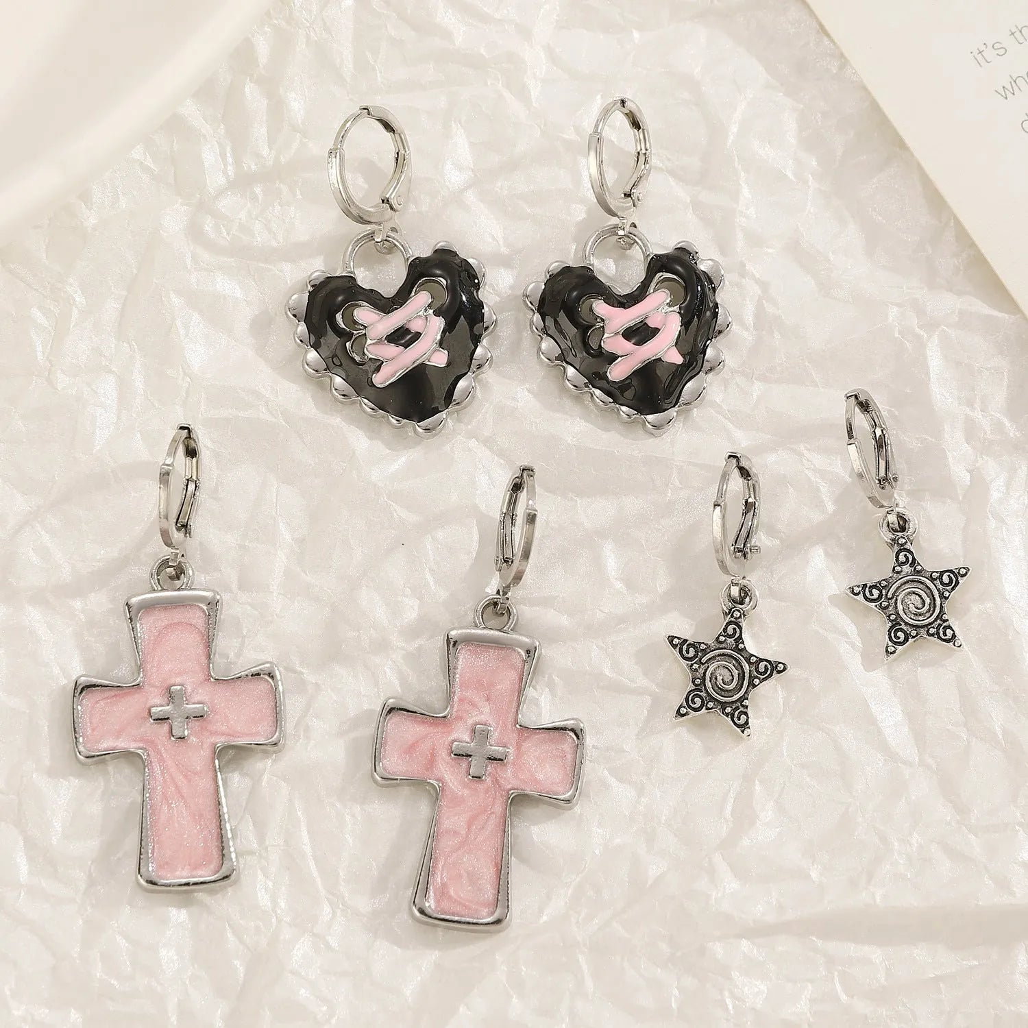 Women's alloy earrings with cross crystal designs in multiple colour options
