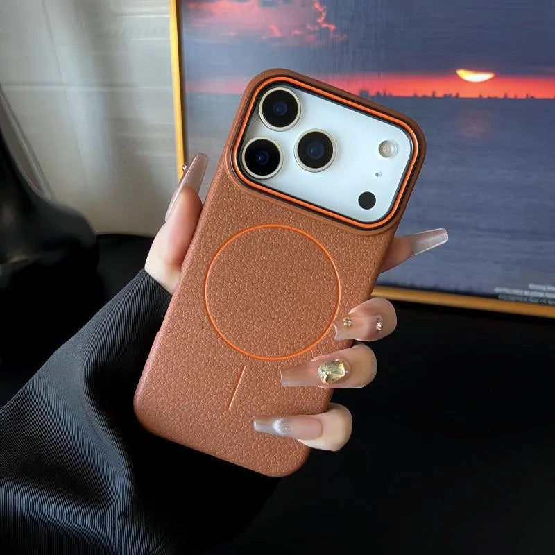 Litchi pattern magnetic iPhone case in black TPU with all-inclusive shockproof cover