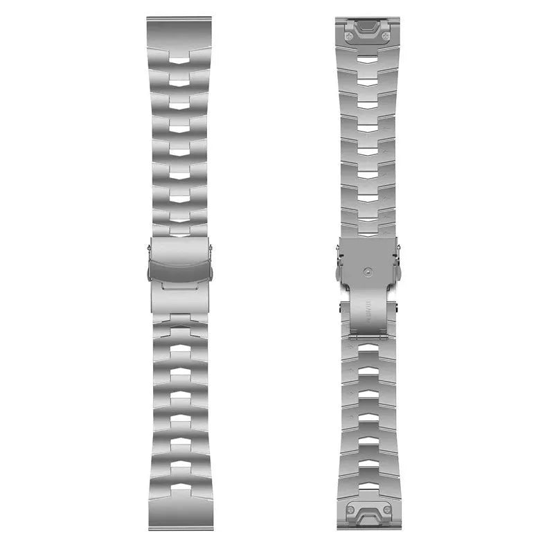 Garmin Jiaming Fenix watch strap in silver, black, or titanium colours, showing 22mm and 26mm size options.