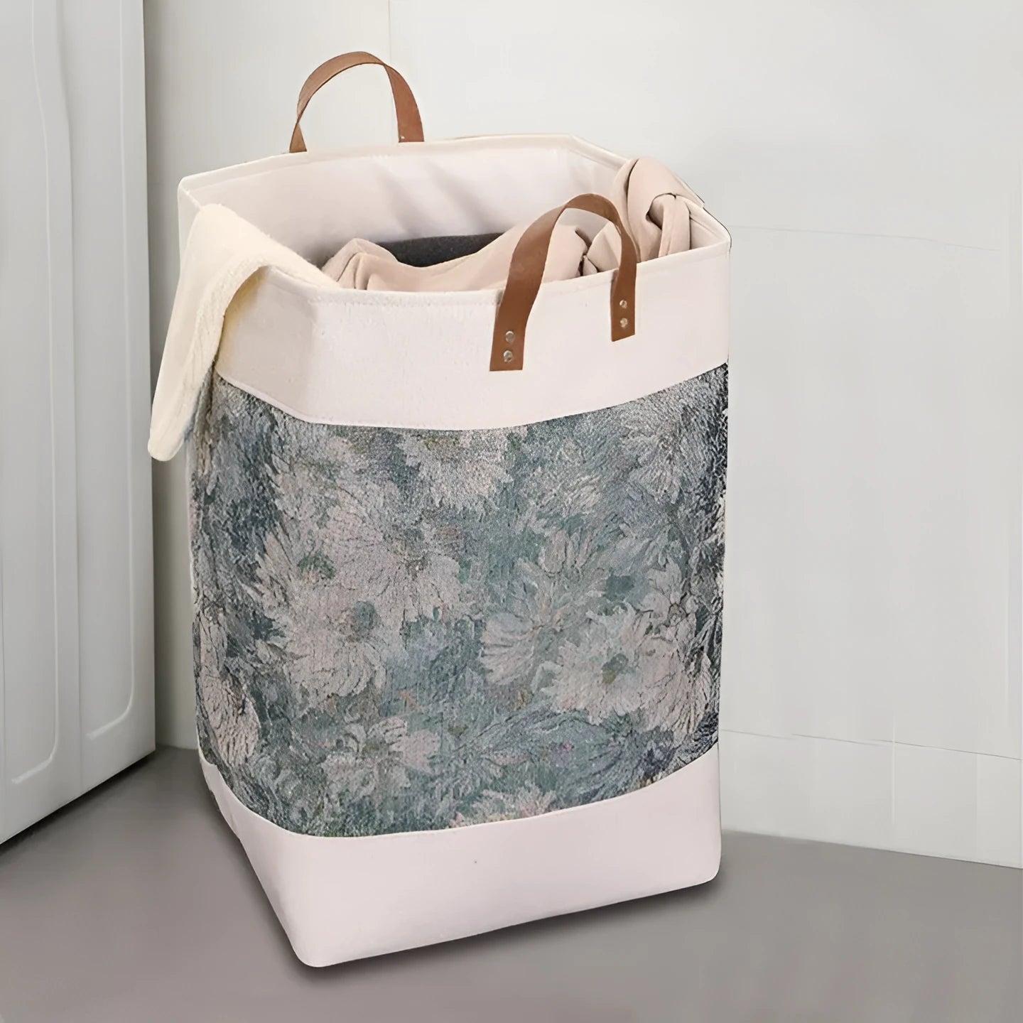 Large fabric storage box with lid in a colourful bear pattern, dimensions 35x35x55cm.
