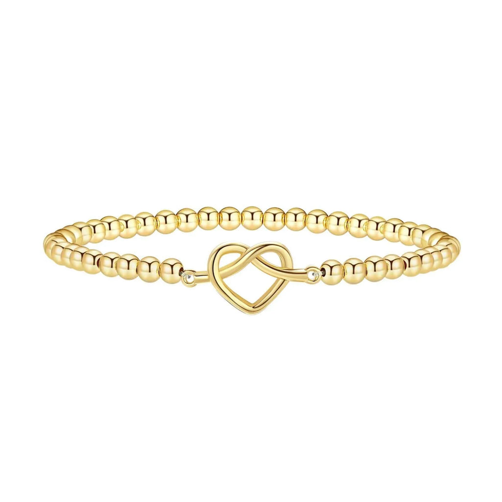 Adjustable stainless steel beaded bracelet in a geometric design with round beads.