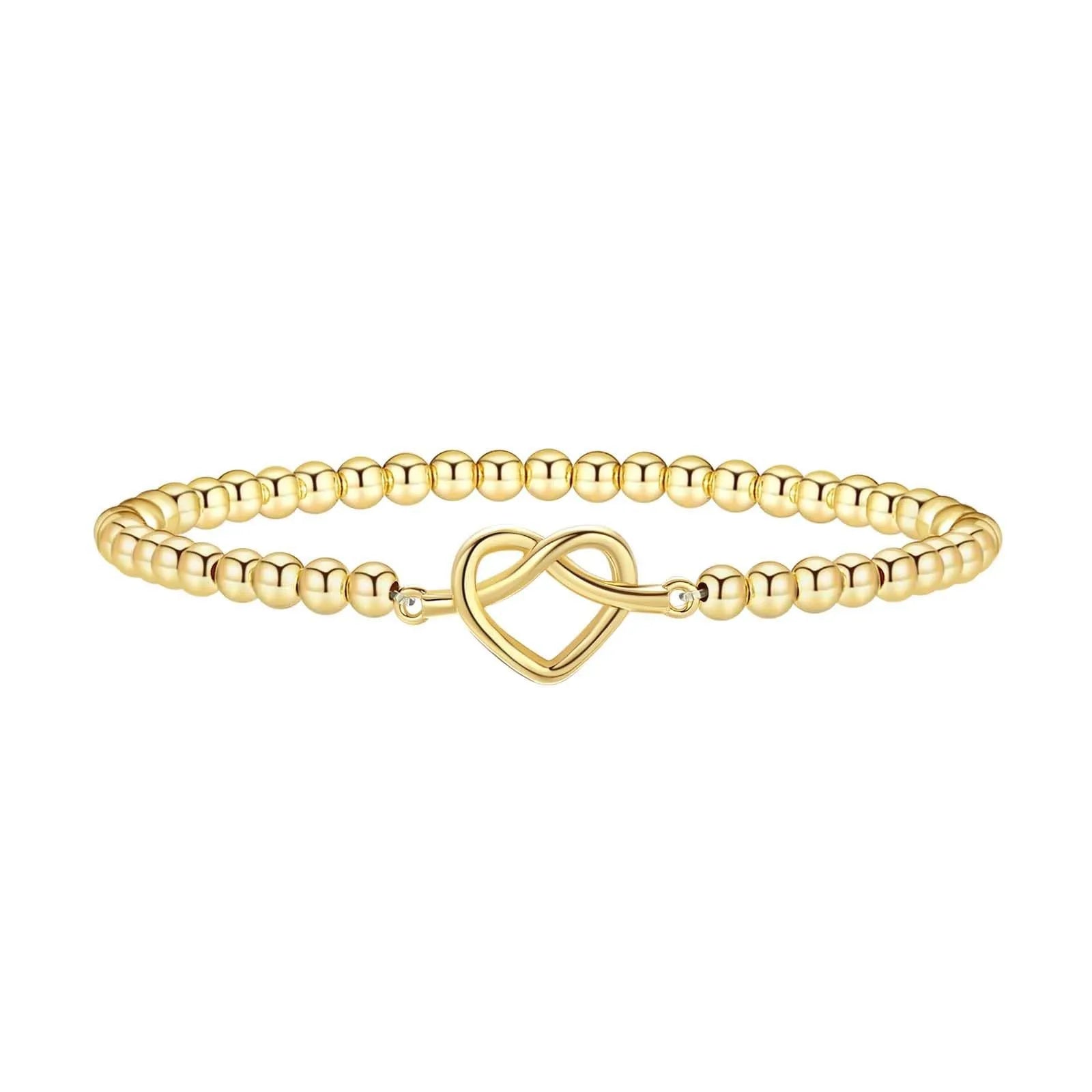 Adjustable stainless steel beaded bracelet in a geometric design with round beads.
