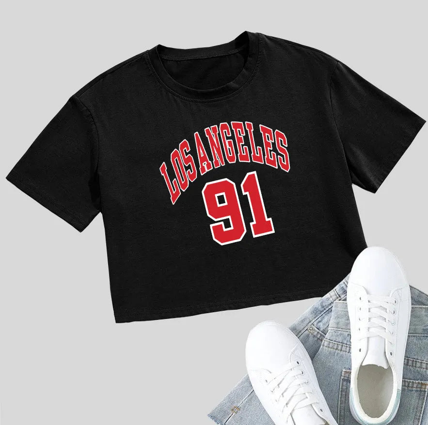 Loose fit cotton t-shirt with large printed English letters on the front in a casual style.