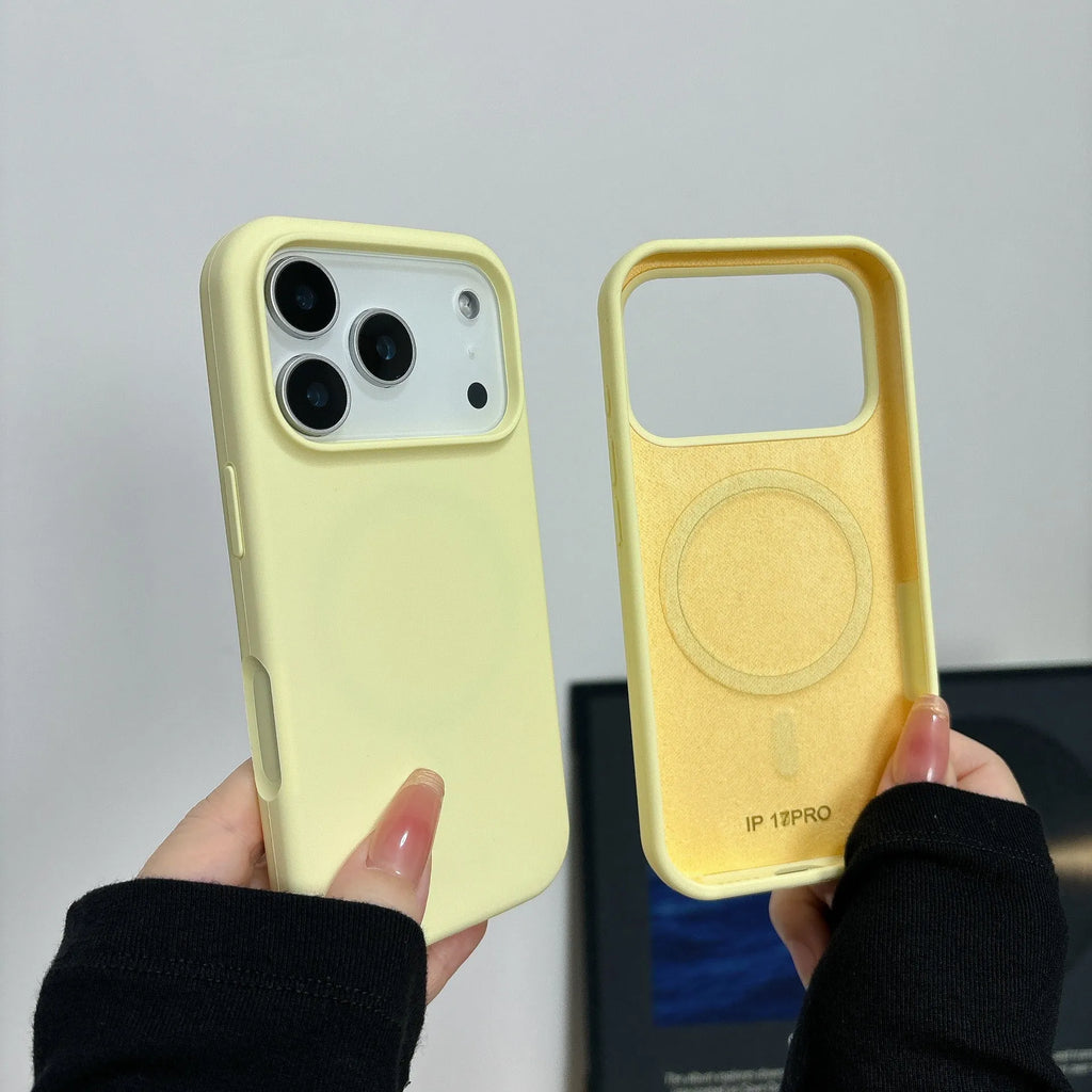 Liquid silicone magnetic phone case for iPhone with AI button in Antique White colour