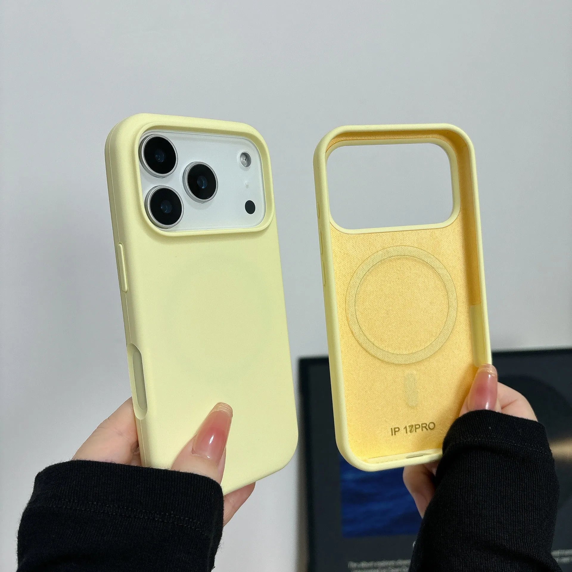 Liquid silicone magnetic phone case for iPhone with AI button in Antique White colour
