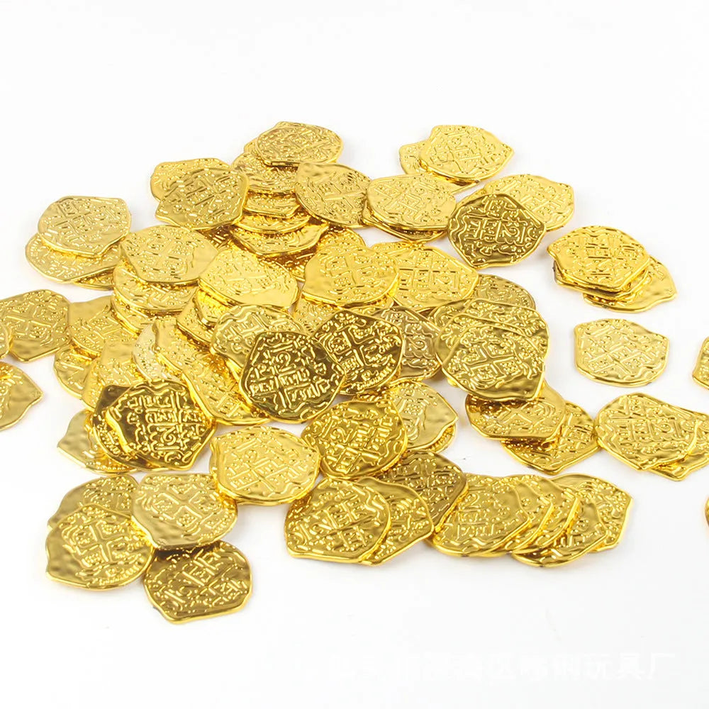 Plastic Roman coin replicas with electroplated gold, silver and bronze metallic finishes