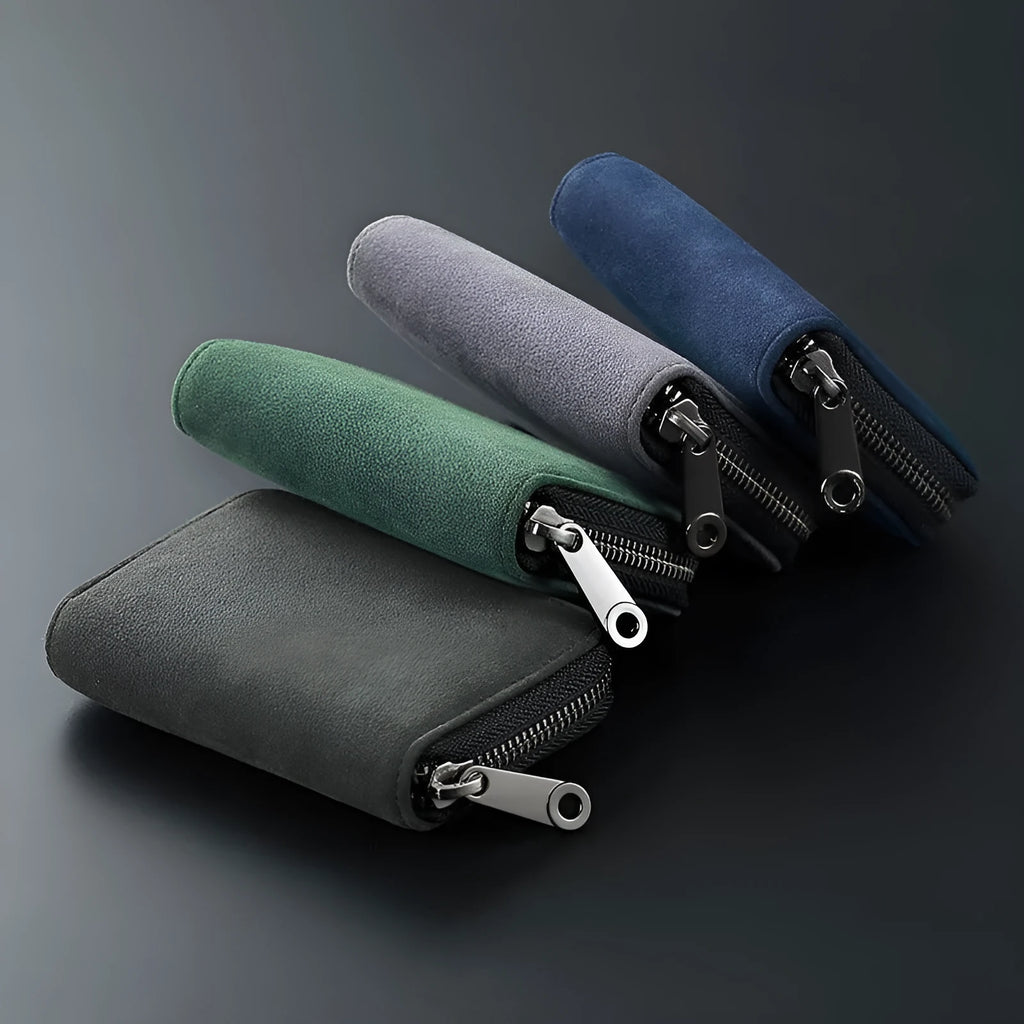 Men's anti-degaussing card holder in advanced gray with 11 card slots, PU suede finish