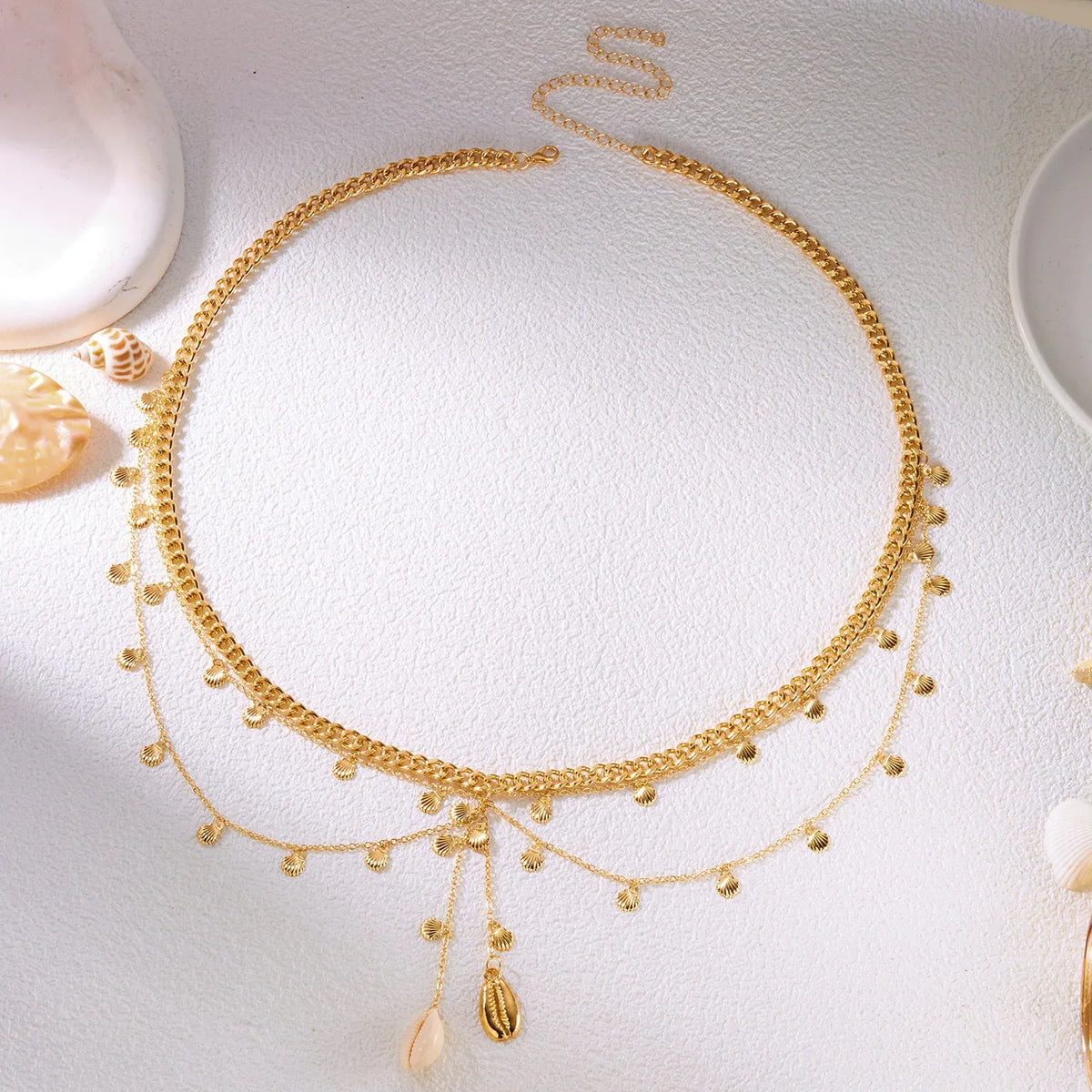 Women's alloy waist chain with shell scallop pendant and geometric shape, eight colour options
