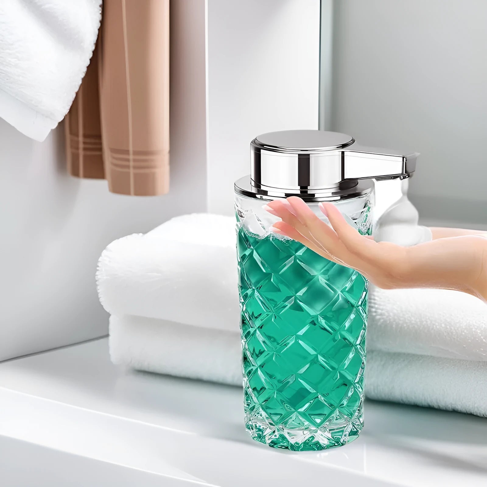 Automatic intelligent soap dispenser with sensor, Type-C port, and PET silver-plated shell.