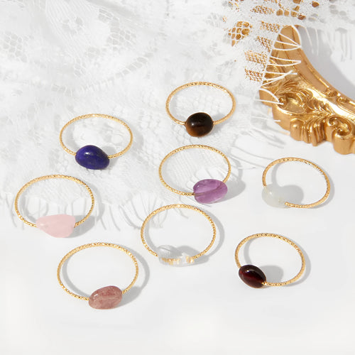 Geometric-shaped agate ring for women in an original design, shown in one of eight colour options.