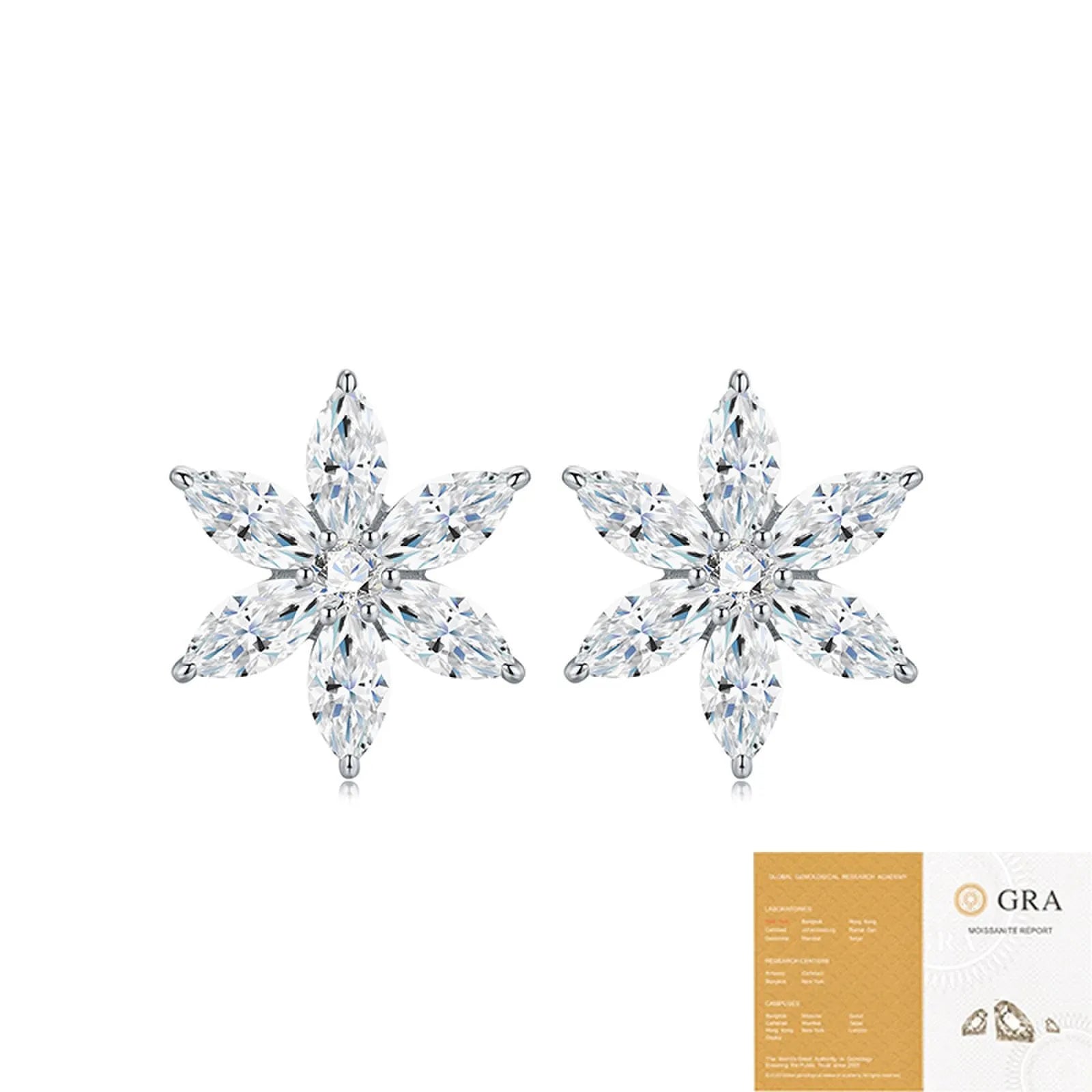 Moissanite 925 silver flower-shaped earrings with mosaic setting, unisex advanced sense design