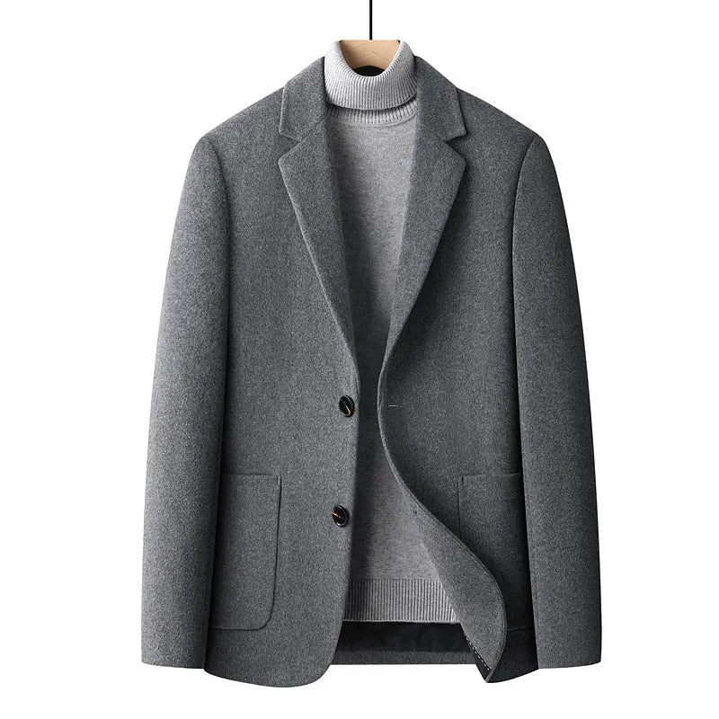 A grey slim fit men's wool suit jacket for autumn and winter.
