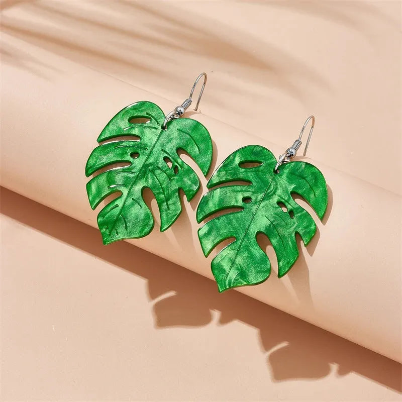 Acrylic coconut jackfruit drop-shaped ear hooks on ear wire, shown in one of five colour styles.