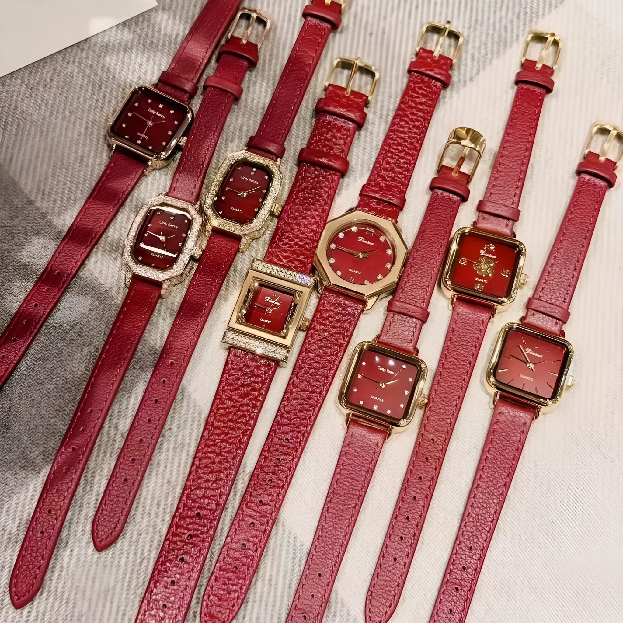 A Chinese-style alloy women's watch with various dial designs like camellia and octagonal diamond on an 8mm thick case.