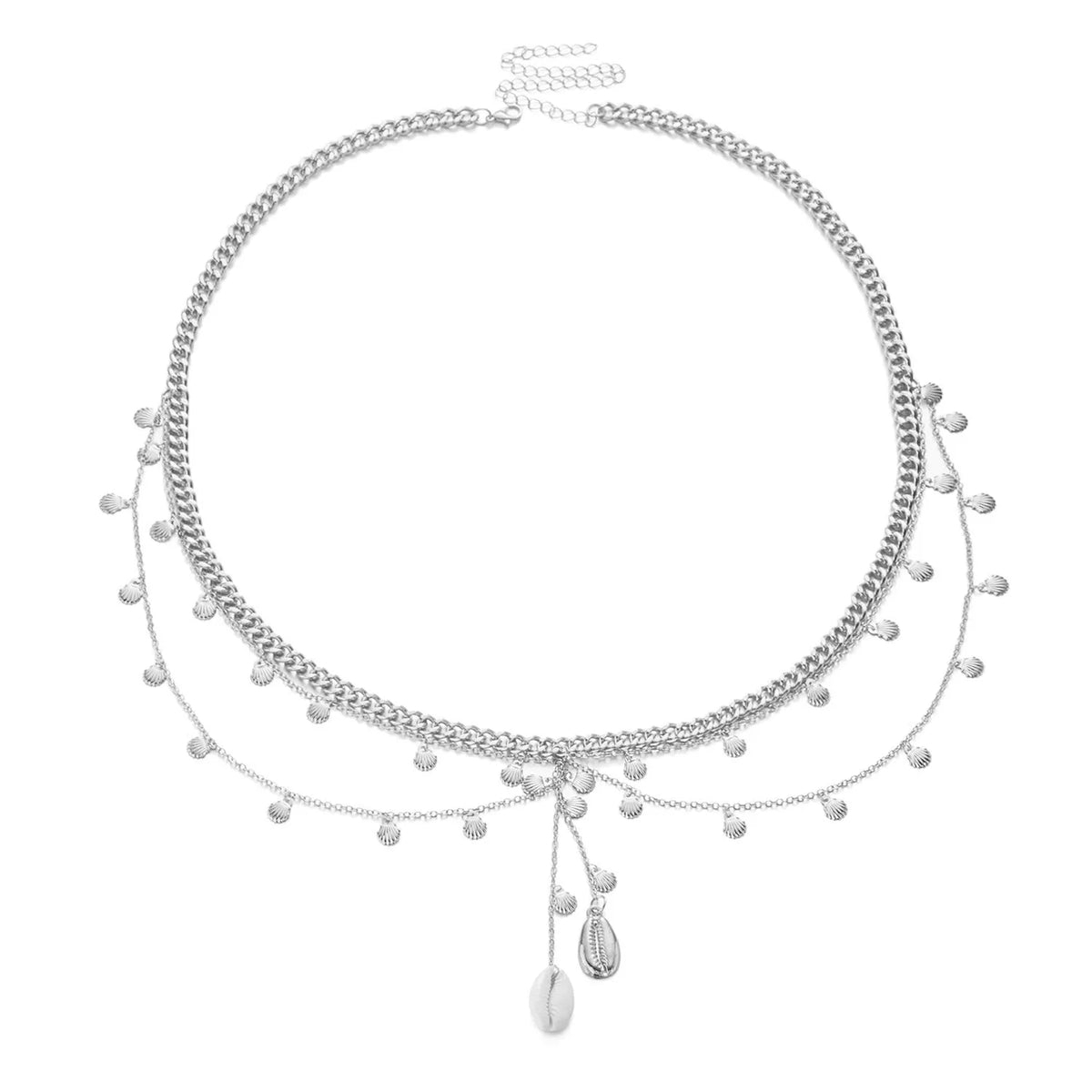 Women's alloy waist chain with shell scallop pendant and geometric shape, eight colour options