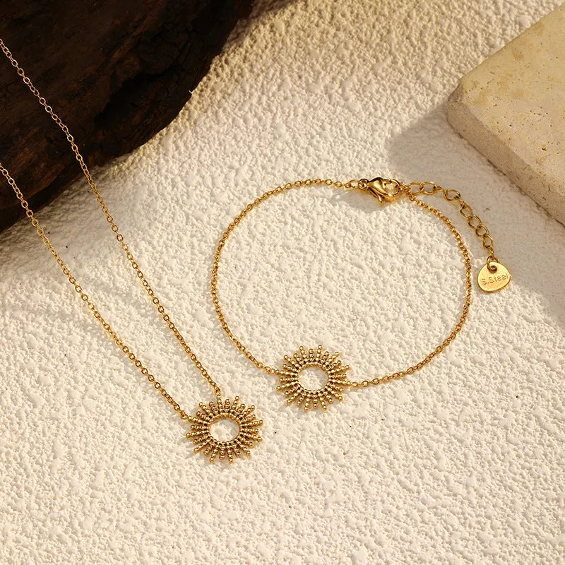 SUNFLOWER Series gold geometric chain necklace and bracelet set for women.