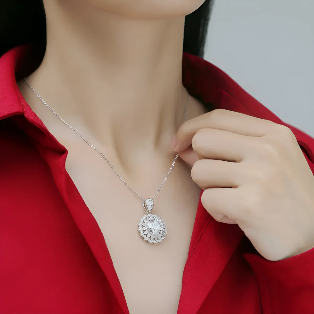 S925 silver necklace with round moissanite pendant on a ball bead chain, 5 karat moissanite option