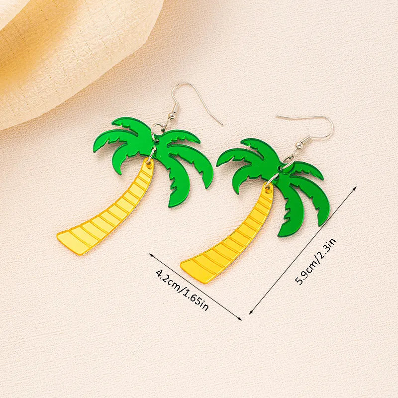 A pair of drop-shaped acrylic earrings designed like coconut leaves, in one of five colour variations.